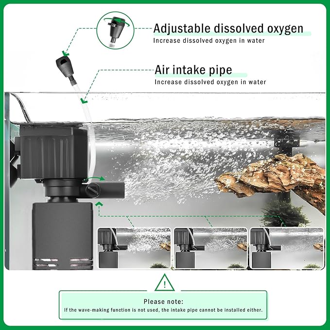 AQQA Aquarium Filter, 3-Stage Filtration, Adjustable Wave Maker & Oxygenator, Quiet 12W 115GPH Submersible Pump, Easy Clean Sponge Filter, for 30 Gallon Freshwater Saltwater Fish Tank 110V/60Hz