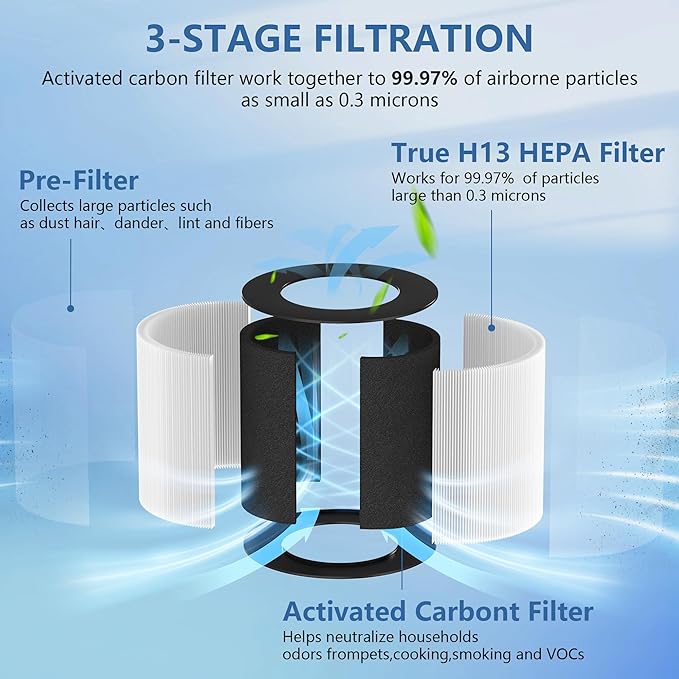 AP050 Replacement Filter, Compatible with Tailulu AP050 AP052 Air Purifier, H13 Grade True HEPA Replacement Filte-r, 360°3-Stage Filtration for Odor, Dust, Somke, Pollen, 2-Pack (2 Pack Original)