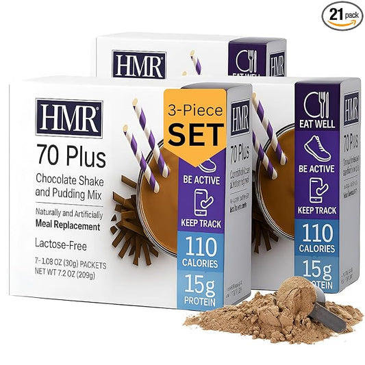 HMR 70 Plus Chocolate Shake & Pudding Mix | Meal Replacement Powder | Lactose-Free | 15g Protein | Supports Healthy Weight Loss | Easy to Make | Low Calorie | 21 Single Serving Packets-FlexoryFit