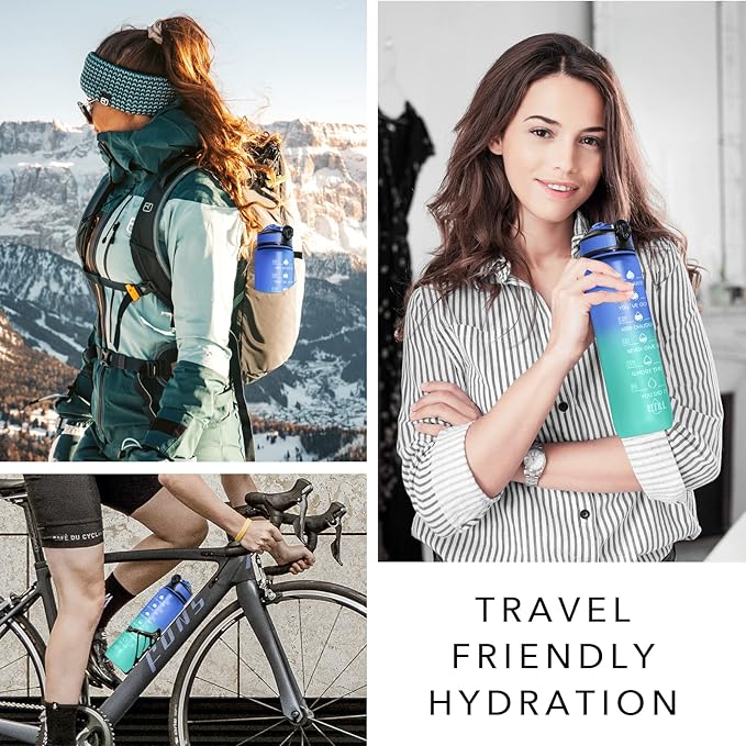 Hyeta 32 oz Water Bottles with Times to Drink and Straw, Motivational Water Bottle with Time Marker, Leakproof, Drinking Sports Water Bottle for Fitness, Gym and Outdoor-FlexoryFit