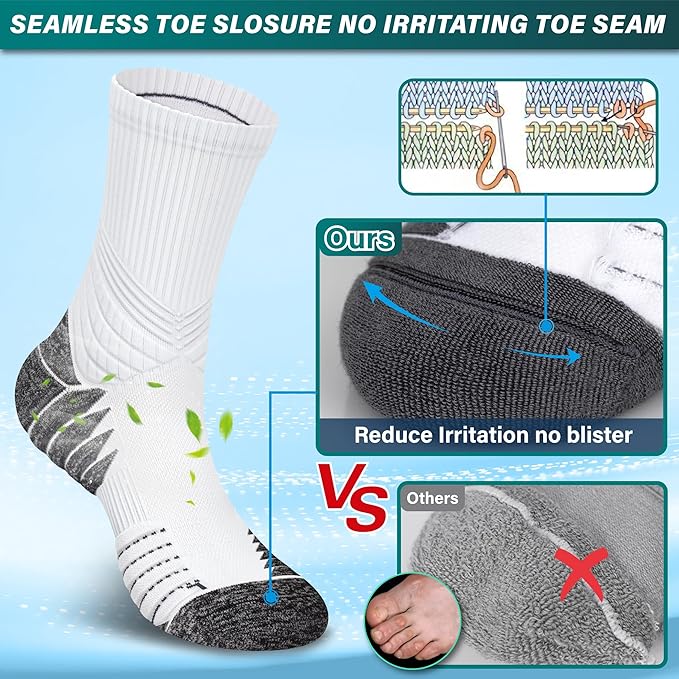 Hylaea Compression Running Socks for men, Coolmax Anti-Blister Cushion Crew Socks for Athletic, Moisture Wicking & Seamless-FlexoryFit