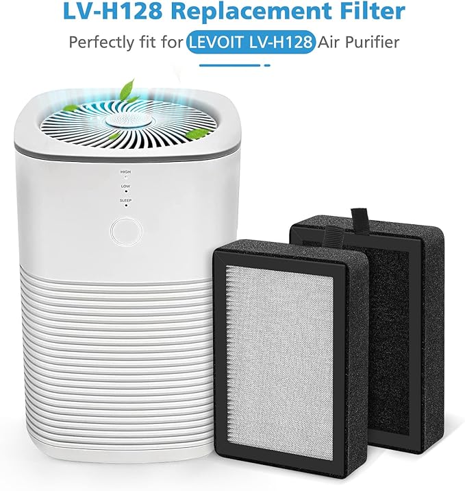 4 Pack LV-H128 Replacement Filter Compatible with LEVOIT LV-H128 / PUURVSAS (HM669A) / ROVACS (RV60) Air Purifier, 3-in-1 HEPA and Activated Carbon Filters, Replace Part #LV-H128-RF