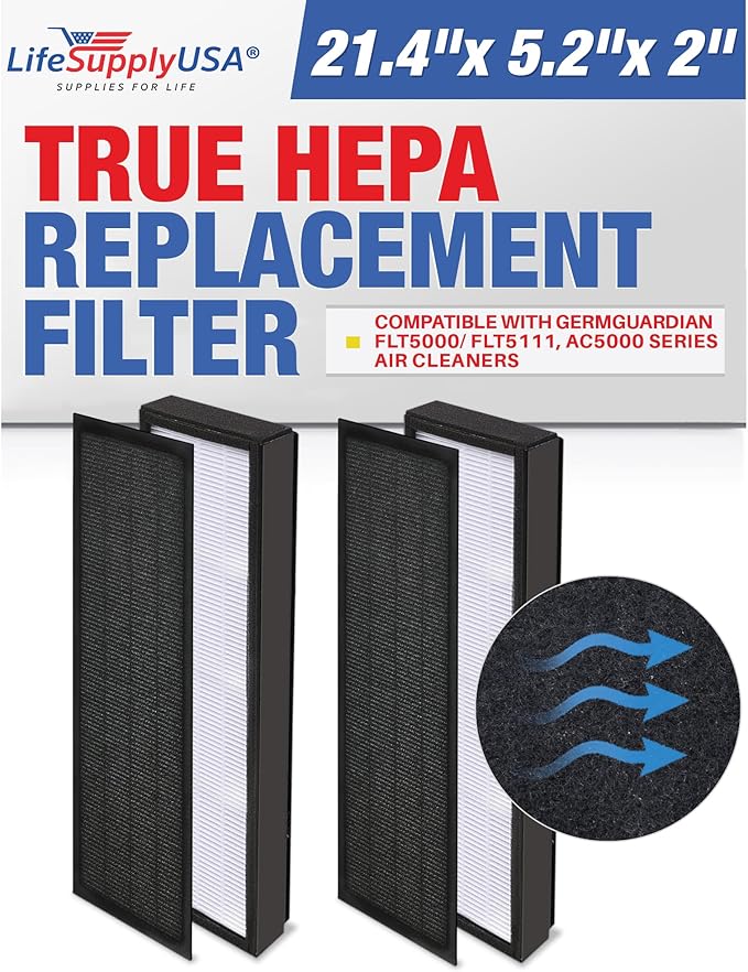 LifeSupplyUSA True HEPA Replacement Compatible with GermGuardian FLT5000/FLT5111 AC5000 Series Air Cleaners, Filter C (2-Pack)