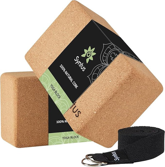 Syntus Yoga Block and Yoga Strap Set, 2 Soft Non-Slip Yoga Blocks 9×6×4 inches, 8FT Metal D-Ring Strap for Yoga, General Fitness, Pilates, Stretching and Toning-FlexoryFit