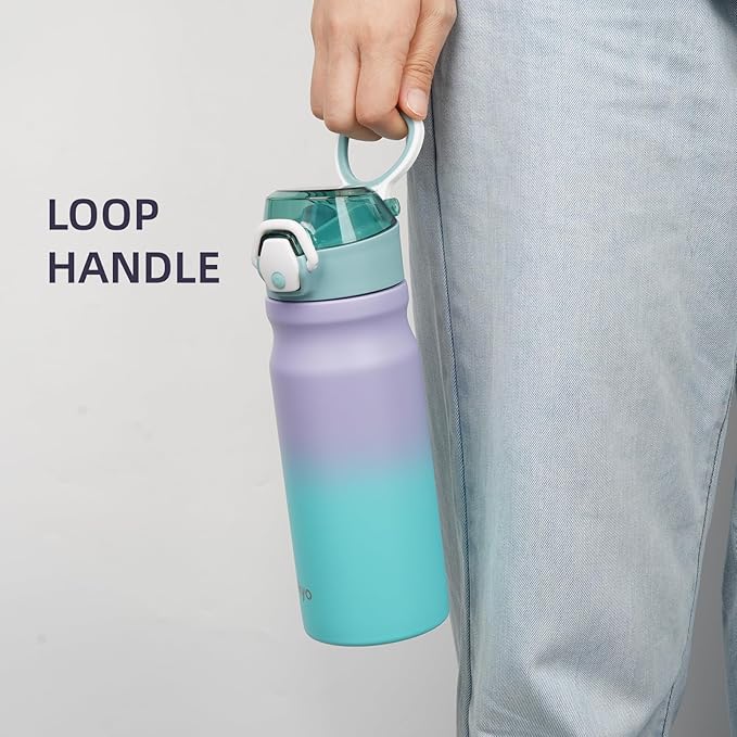 Insulated Water Bottle with Straw and Carry Loop,18 oz Stainless Steel Double Wall Vaccum Metal Water Flask with Leak-proof Lid,Oasis-FlexoryFit