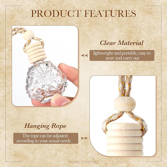 BBTO 50 Pcs Hanging Car Air Freshener Car Diffuser Bottles Empty Glass Perfume Bottle Freshener Diffuser Bottle Pendant for Essential Oil Fragrance Aromatherapy Bottle Ornament(Shell)