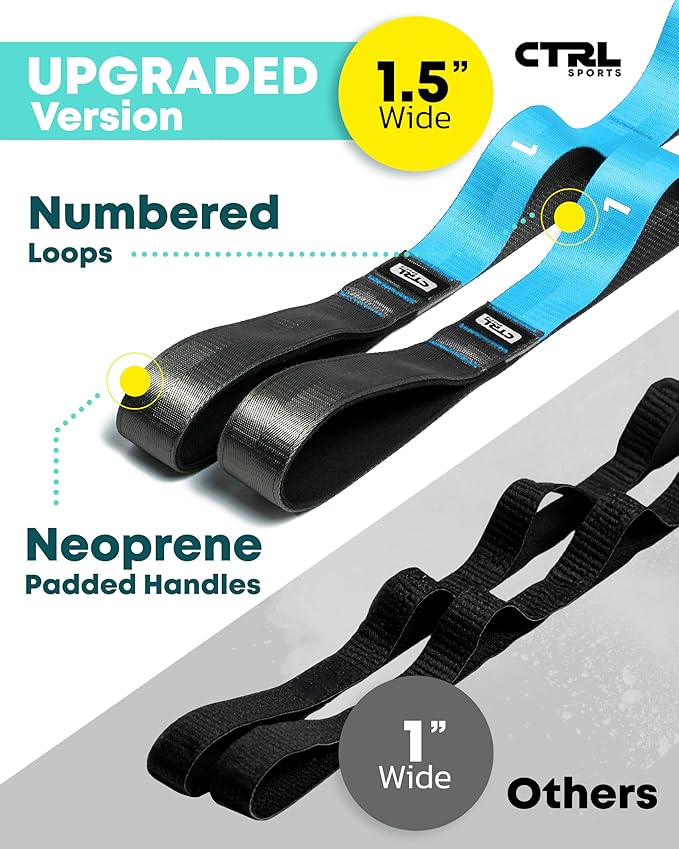 Stretching Strap with Loops - Non Elastic Stretch Band for Physical Therapy, Yoga Strap for Stretching Equipment, Stretch Bands for Exercise and Flexibility - Fascia, Hamstring & Leg Stretcher Belt-FlexoryFit