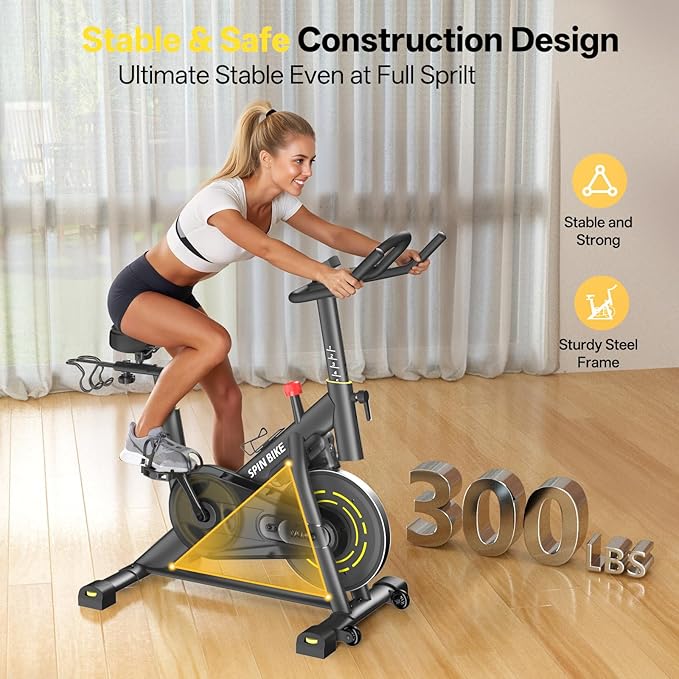 YAMO Exercise Bike, Upgraded Stationary Bikes for Home Cardio with App Compatible, Adjustable Quiet Magnetic Resistance Indoor Cycling Bike 300 LBS Capacity Comfortable Seat Cushion & Tablet Mount-FlexoryFit