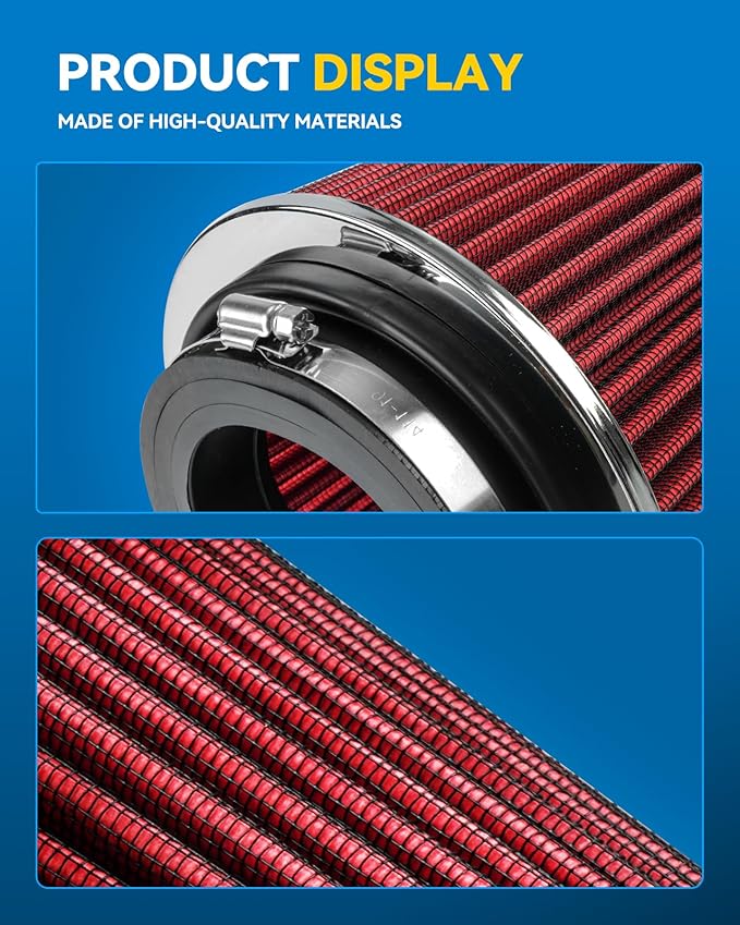 PHILTOP Universal Clamp-On Air Intake Filter, Replacement Air Filter High Flow Air Filter 4-Inch Round Tapered Air Intake Filter - Washable, High Performance, 3" or 3.5" or 4" adjustable fitting