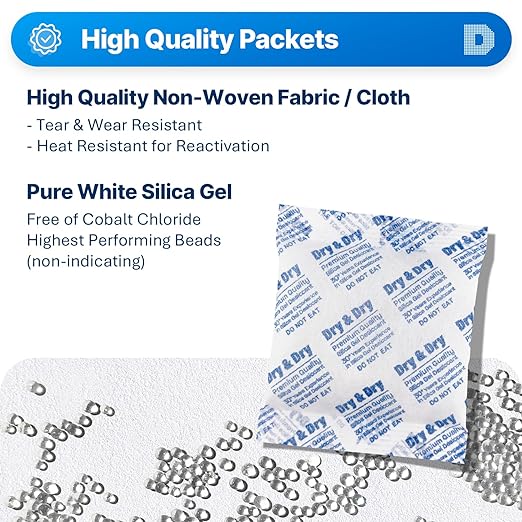 Dry & Dry 100 Gram [25 Packet] Silica Gel Packets - Rechargeable Desiccant Packs for Food Storage