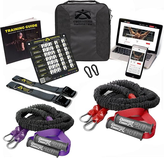 Crossover Symmetry Shoulder System Includes Two Sets of Resistance Bands Attachments Training Guide Exercise Chart Online Workouts for Home Fitness Rehab Rotator Cuff Exercises-FlexoryFit