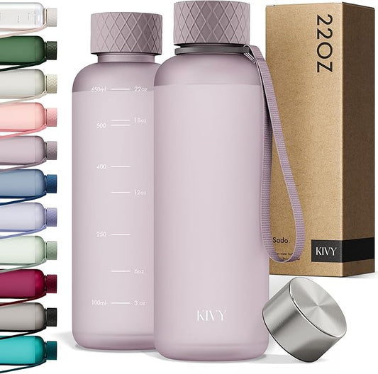 KIVY Lightweight Tritan Water Bottle 22oz [Leakproof & Shatterproof] Slim 22 oz Water Bottle screw top - Reusable water bottle no straw - Cute water bottle slim - Aesthetic water bottles-FlexoryFit