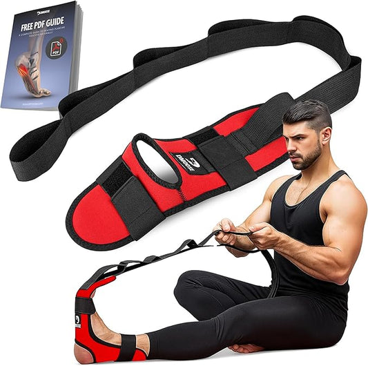 DMoose Fitness Foot & Calf Stretcher with Adjustable Padded Stretching Strap for Plantar Fasciitis, Hamstring, Heel Spurs and Achilles Tendonitis Relief - Yoga Leg Stretch Strap for Flexibility-FlexoryFit