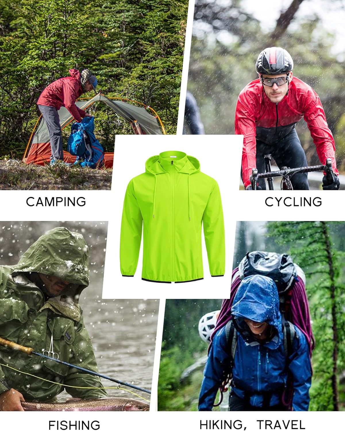 COOFANDY Men's Packable Rain Jacket Lightweight Waterproof Raincoat with Hood Travel Hiking Golf Windbreaker