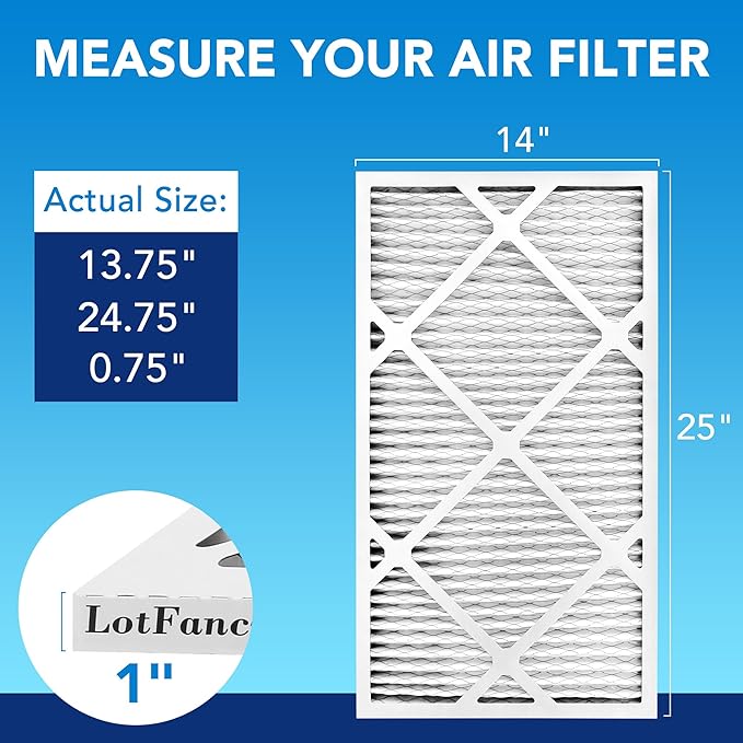 LotFancy 14x25x1 Air Filter MERV 13 Pet Smoke Smog Allergens Defense (4-Pack) Pleated HVAC Furnace Air Filters, Replacement for Home AC & Heating Systems, Actual Size: 13.75" x 24.75" x 0.75"