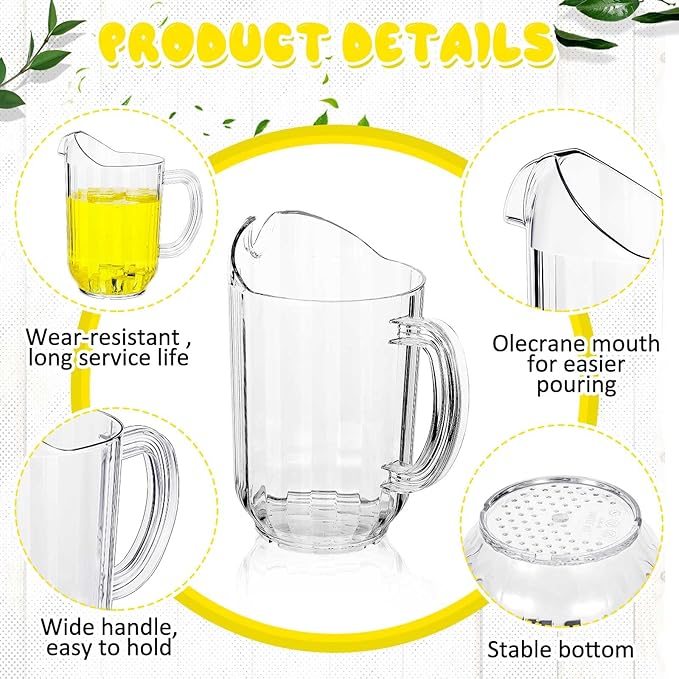 Tessco for you Plastic Pitchers 60 Ounce Clear Restaurant Jug Large Water Pitcher Carafe Serve Milk Tea Juice Drink for Parties Container Dispenser Beer Jar(1 Pcs)