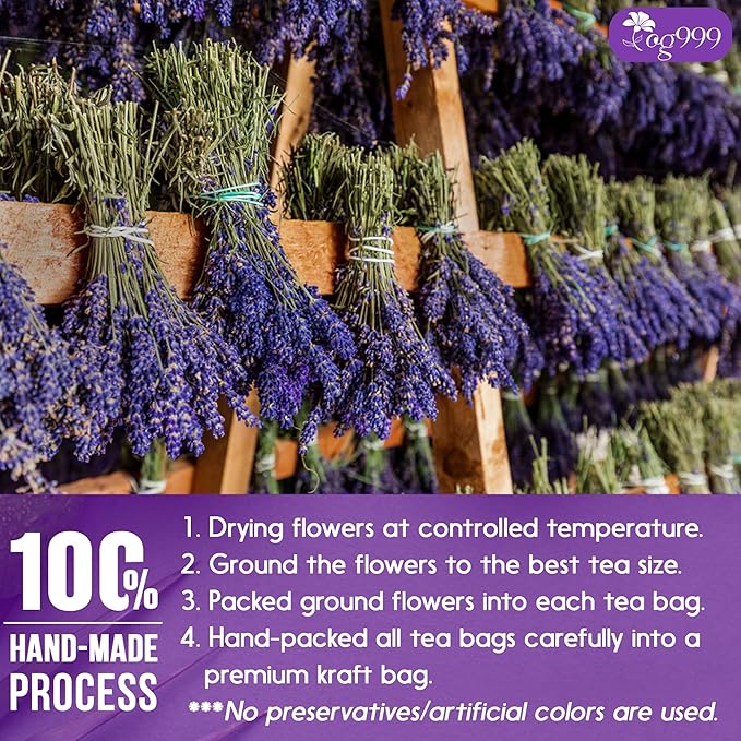 120 Lavender Flower Tea Bags, 100% Natural & Pure from Lavender Flowers. Loose Flower Lavender Herbal Tea. Lavender Flower Tea. No Sugar, No Caffeine, No Gluten, Vegan.-FlexoryFit