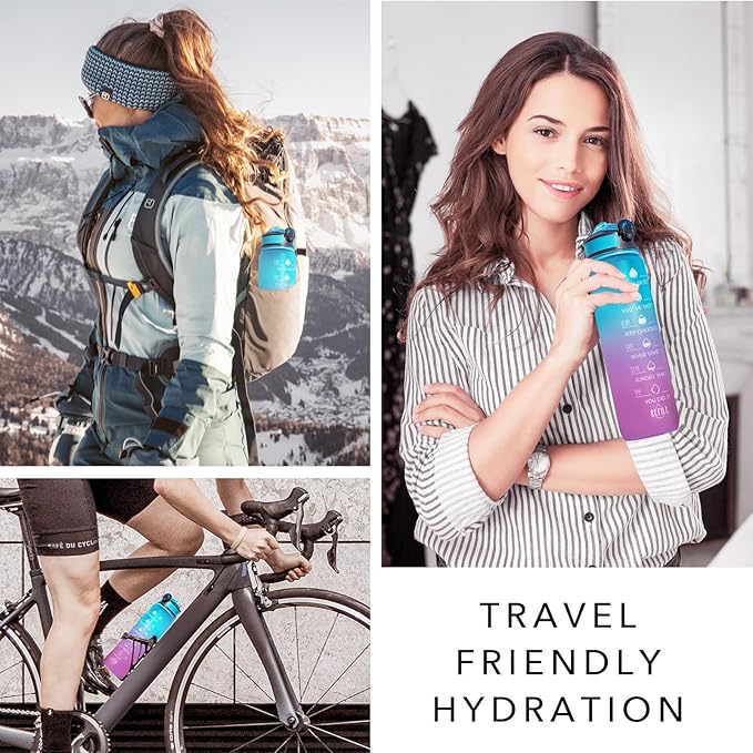 Hyeta 32 oz Water Bottles with Times to Drink and Straw, Motivational Water Bottle with Time Marker, Leakproof, Drinking Sports Water Bottle for Fitness, Gym and Outdoor-FlexoryFit