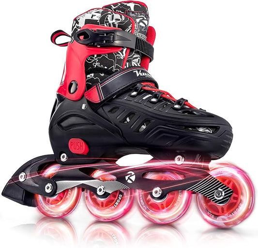 Inline Skates for Kids and Adult, Adjustable Fun Illuminating Skates for Girls, Boys, Women and Men Outdoor and Indoor, Beginner-FlexoryFit
