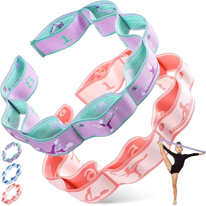 Stretch Strap for Kids Elastic Gymnastics Stretching Ballet Dance Band with 8 Loops Adjustable Exercise Training Resistance Strap for Children Stuff Pilates Latin Yoga Equipment-FlexoryFit