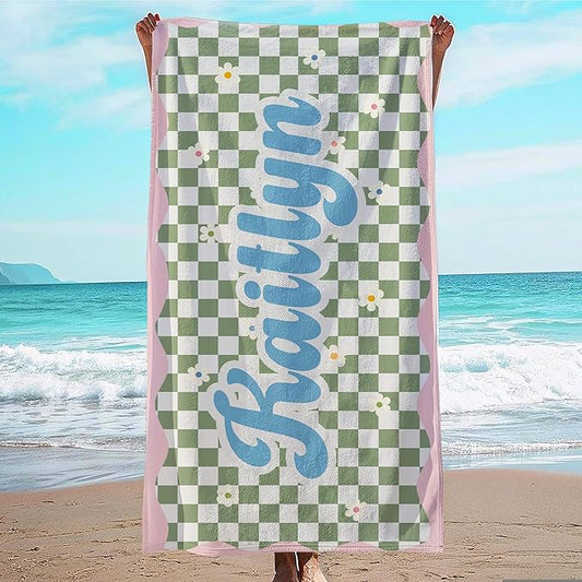 JML Personalized Beach Towel with Name, Custom Flower Beach Towel, Customized Microfiber Pool Towel, Quick Dry & Absorbent Swim Towel for Adult,Anniversary, Birthday, Summer Holiday,Vacation-FlexoryFit