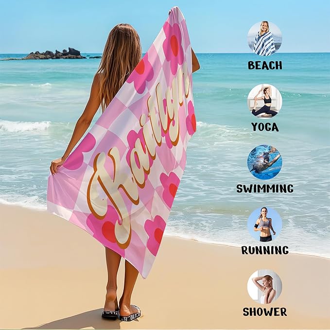 JML Personalized Beach Towel with Name, Custom Flower Beach Towel, Customized Microfiber Pool Towel, Quick Dry & Absorbent Swim Towel for Adult,Anniversary, Birthday, Summer Holiday,Vacation-FlexoryFit