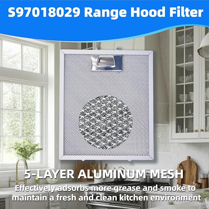 S97018029 Range Hood Filter Replacement, Upgraded Stainless Slip Joint 5-Layer Aluminum Mesh Hood Vent Grease Filter for Broan B5 Series, Alternative 1932913, 9"x10.25" (230x260mm) pack 2