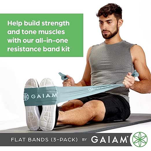 Gaiam Restore Strength and Flexibility Resistance Band Kit Set - 3 Levels of Resistance - Strength Training Workout Bands for Stretching Muscles - Versatile Exercise Tool - Light, Medium, and Heavy-FlexoryFit