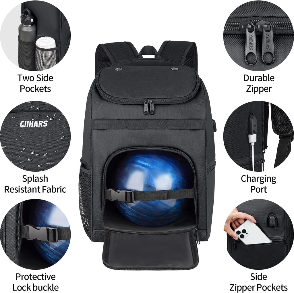 Single Bowling Ball Bag Backpack with Shoe Bag Up to Size 16, Accessories Gifts for Bowling Lovers,Bowling Bag with Padded Ball Holder