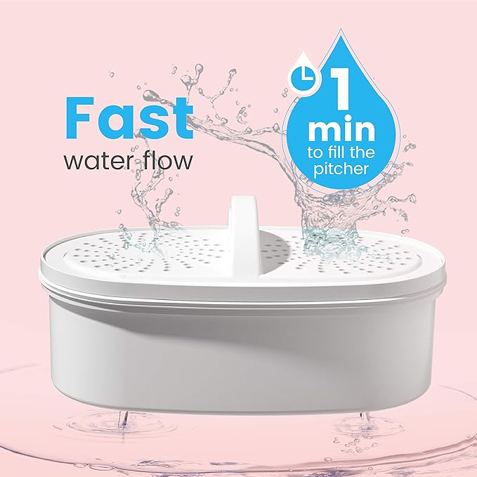 Waterdrop Water Filter Pitcher with 4 Filters, 5X Times Lifetime, Lasts 200 Gallons, for Fridge and Kitchen, Reduces PFOA/PFOS, Chlorine, 7-Cup Capacity, Elfin, Pink