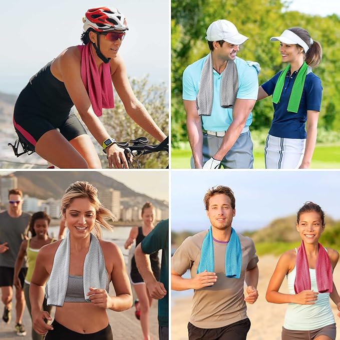 Shellwei 80 Pcs Cooling Towel Bulk 40 x 12 Inch Double Layer Microfiber Chilly Cold Towel for Neck Gym Yoga Running Workout Sports(Rose Red, Light Blue, Green, White)-FlexoryFit
