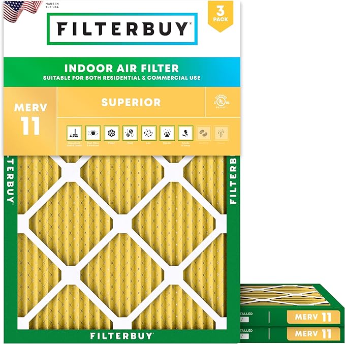 Filterbuy 16.5x21.5x1 Air Filter MERV 11 (MPR 1200) Allergen Defense Replacement (3-Pack), Electrostatic Pleated HVAC AC Furnace Filters for Bryant and Carrier (Actual Size: 16.50 x 21.50 x 0.75)