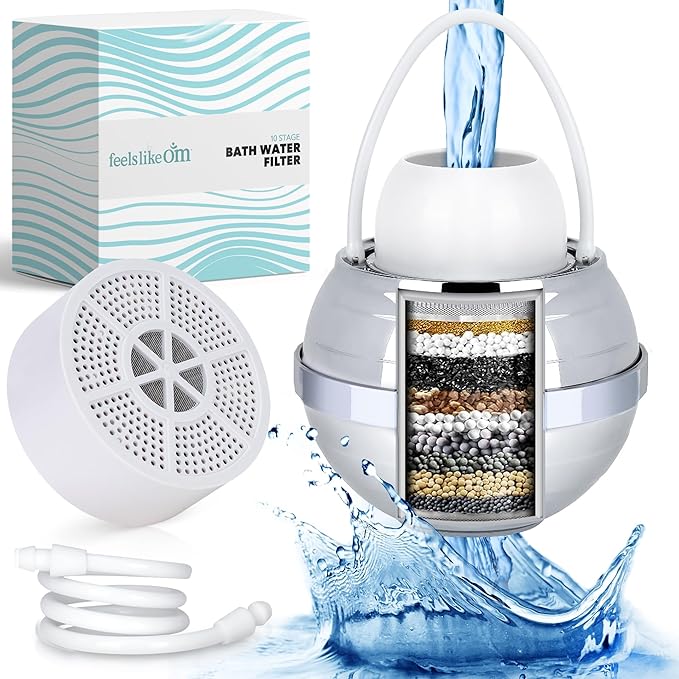 Advanced Bathtub Water Filter - 10-Stage Filtration - Bath Filter for Tub Faucet - Bath Filter Reduces Chlorine & Heavy Metals, Balances pH, Infuses Vitamin C - BPA-Free - Easy Install