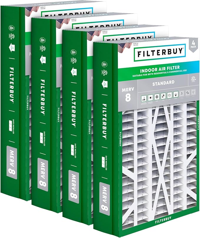 Filterbuy 14.5x27x5 Air Filter MERV 8 (MPR 700) Dust Defense (4-Pack), Pleated HVAC AC Furnace Filters for Trane, American Standard, Honeywell, & Accumulair (Actual Size: 14.06 x 26.13 x 4.97)