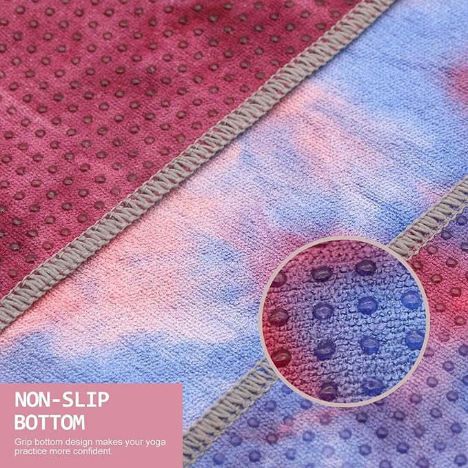 Eunzel Yoga Towel,Hot Yoga Mat Towel with Grip Dots Sweat Absorbent Non-Slip for Hot Yoga, Pilates and Workout 24" x72", Red & Blue-FlexoryFit