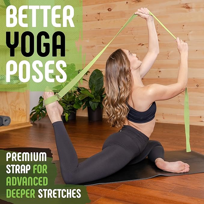 Gradient Fitness Yoga Strap, Friction-Less Easy-Feed Buckle, Super Soft Cotton/Polyester Blend Webbing, Free eGuide. (8 Feet)-FlexoryFit