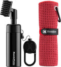 Handy Picks Golf Club Cleaner with Water Bottle Holds 5.5 OZ, Heavy Duty Metal Retractable Magnetic Clip, Waffle Microfiber Golf Towel, Ideal Water Brush Combo