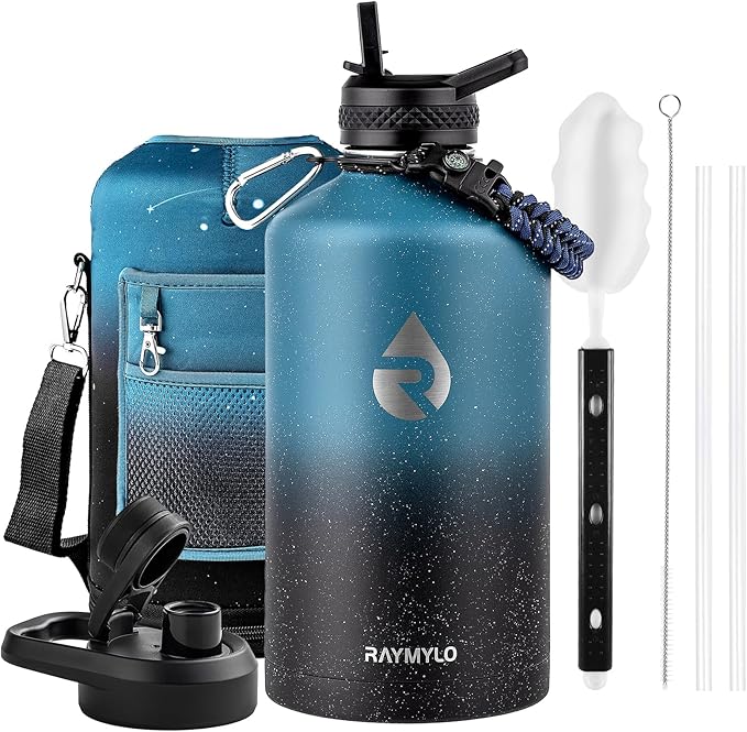 128oz Insulated Water Bottle, Triple Wall Vacuum Stainless Steel Water Bottles - Keeps Cold 48H, Reusable One Gallon Jug for Gym, Sports, Camping, Hiking,Travel, Midnight Blue Speckle-FlexoryFit
