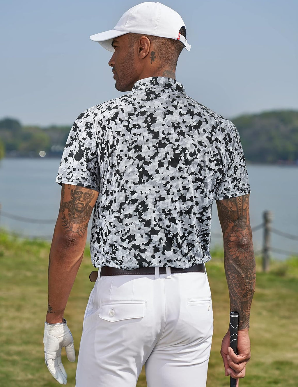 TAPULCO Mens Quick Dry Polo Shirts Camouflage Pattern Performance Athletic Lightweight Breathable Casual Golf Tshirts