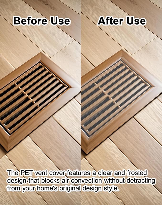 4 Pack PET Vent Covers with Nano Adhesive, 5.5" X 12" for Floor, Wall, Ceiling Vents and Air Registers, for RV, Home, Office AC Vents, Non-Magnetic, Fits on Plastic, Wood, Iron, Aluminum Vent Covers