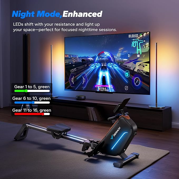 MERACH Rowing Machines for Home, Powerful Electromagnetic Row Machine with 51.2" Extended Rail, 16-Level Handle Resistance Adjustment Rower, 350 LBS Load Capacity, Ergonomic Comfort Seat, Easy Storage-FlexoryFit