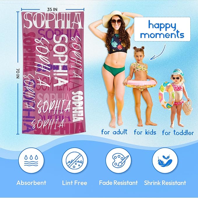 JML Personalized Beach Towel with Name, Custom Beach Towel with Name, Customized Microfiber Pool Towel, Quick Dry & Absorbent Swim Towel for Adult,Anniversary, Birthday, Summer Holiday,Vacation-FlexoryFit