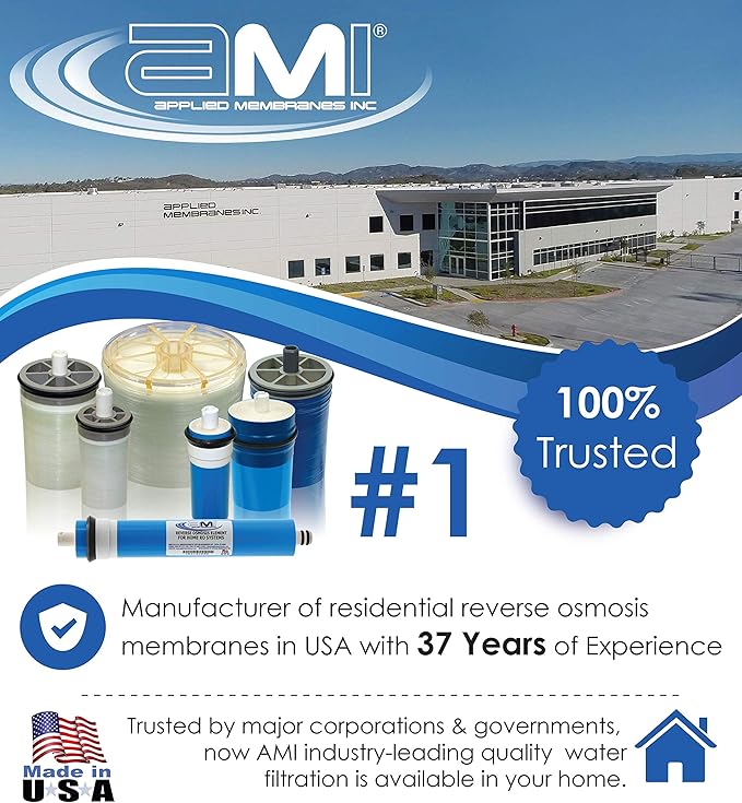 APPLIED MEMBRANES INC. 50 GPD Reverse Osmosis Membrane | RO Membrane Water Filter Replacement for Reverse Osmosis Water Filtration System | 1.8” x 12” Universal Compatibility | Made in USA