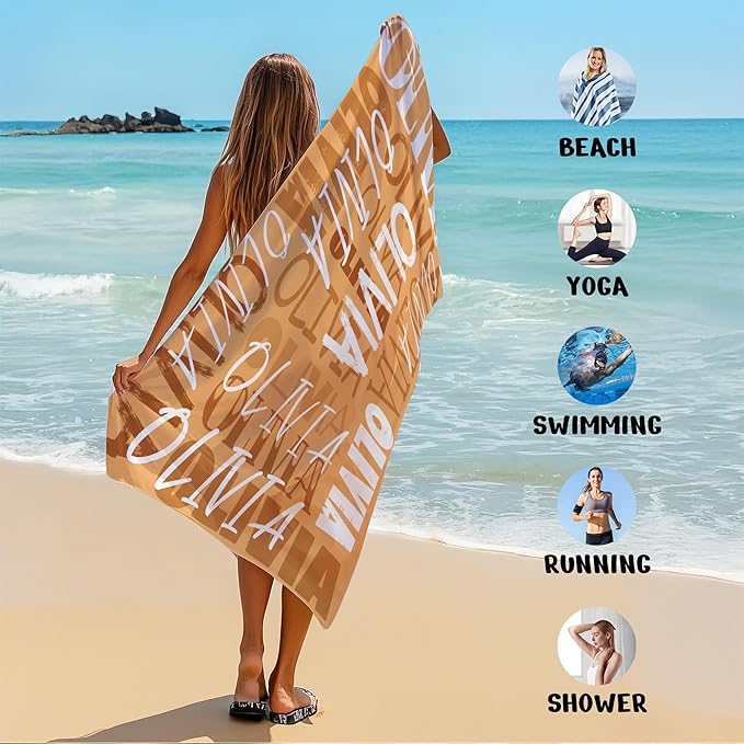 JML Personalized Beach Towel with Name, Custom Beach Towel with Name, Customized Microfiber Pool Towel, Quick Dry & Absorbent Swim Towel for Adult,Anniversary, Birthday, Summer Holiday,Vacation-FlexoryFit