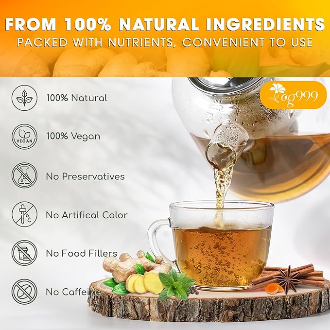120 Tea Bags - Anti-Inflammaheb Loose Leaf Tea, 100% Natural from Ginger, Turmeric, Peppermint, Black Pepper, Cinnamon. Made with Natural Material Tea Bags. No Sugar, No Caffeine, No Gluten, Vegan.-FlexoryFit