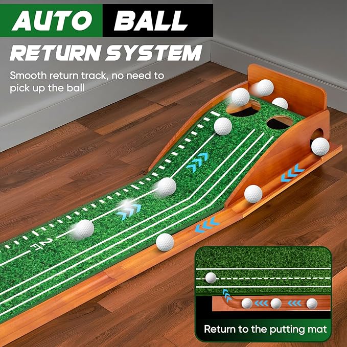 Putting Green Indoor and Outdoor, Golf Putting Mat with Auto Ball Return, Wrinkle-Free & Simulates Real Golf Putting Green - Putting Practice Mat for Office Home, Golf Gifts for Men, Dual-Hole