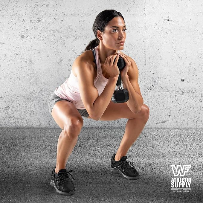 WF Athletic Supply Rubber Encased Hex Dumbbells with Rubber Grip Contoured Handle for Muscle Toning, Strength Building & Full Body Workout-FlexoryFit
