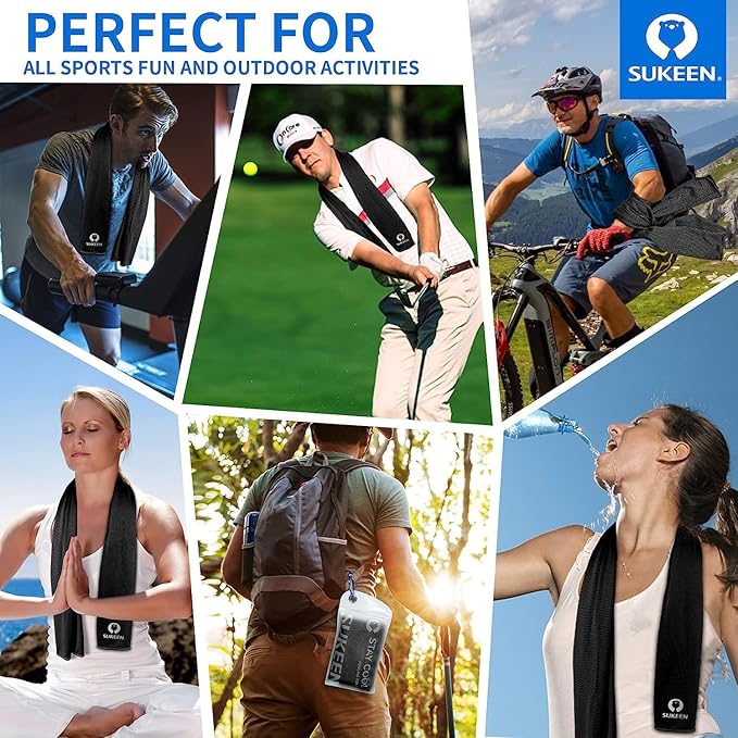 Sukeen 4Pack Cooling Towel (40"x12") for Neck and Face, Soft & Breathable Chilly Sports Towel, Quick-Drying Sweat Absorbing Cooling Neck Wraps with Cooling Tech. for Yoga, Sport, Running, Workout-FlexoryFit