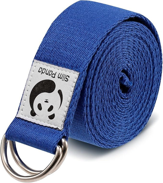 Slim Panda Yoga Strap for Stretching,Cotton Yoga Strap with Adjustable D-Ring Buckle,Non-Elastic Yoga Belt for Pilates,Gym Workouts,Physical Therapy,Improve Flexibility-FlexoryFit