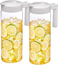 Amazing Abby - Skinny - 2-Pack Tritan Pitcher (64 oz), Unbreakable Plastic Water Pitcher with Lid, BPA-Free, Heat-Resistant, Dishwasher-Safe, Great for Both Iced and Hot Drinks, White
